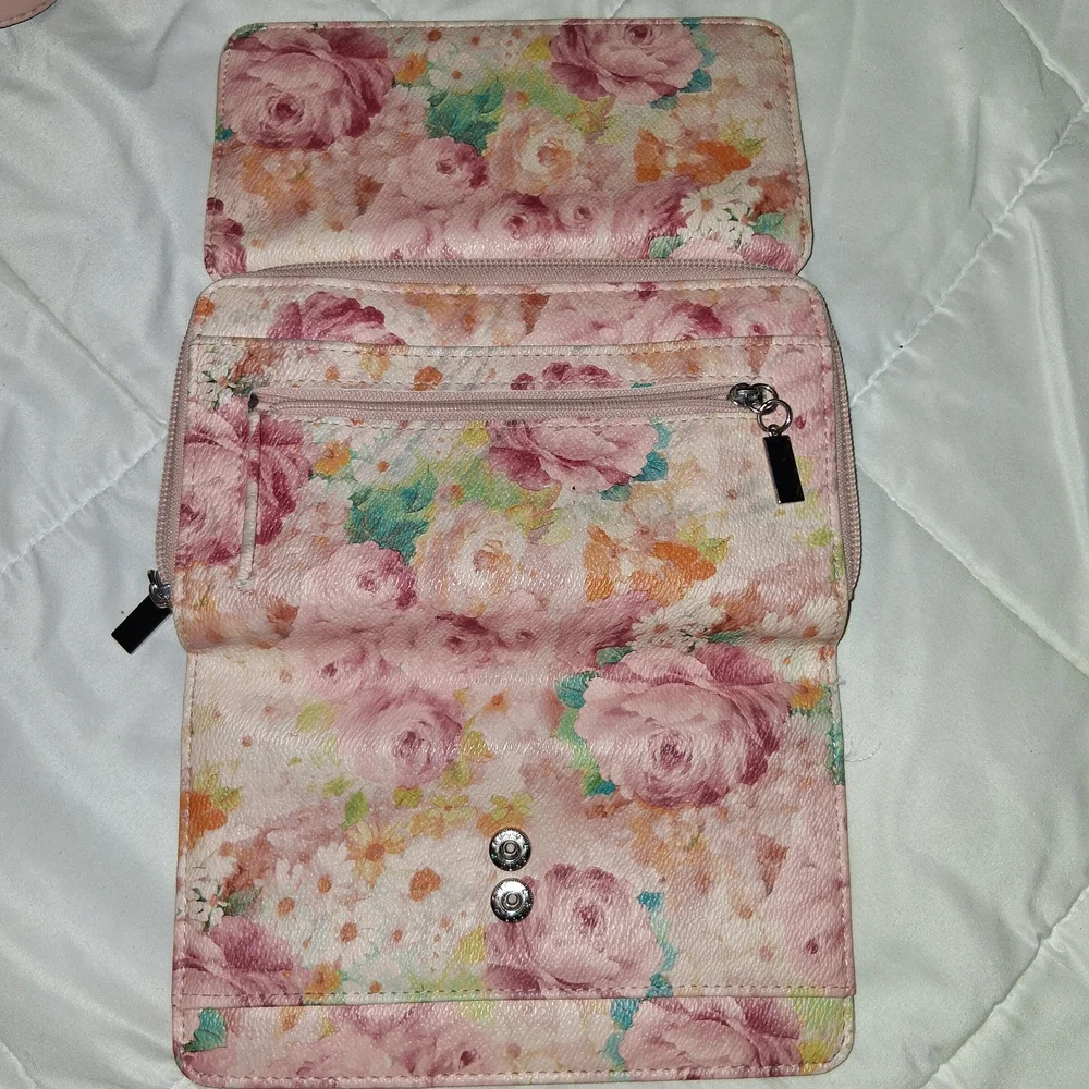 Pink Floral Fold-Over Wallet Clutch